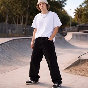 Empyre Corduroy Pants Black Relaxed Fit Skater Rave Streetwear 30x26 Straigh Leg